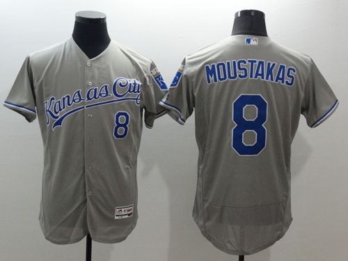 Royals #8 Mike Moustakas Grey Flexbase Authentic Collection Stitched MLB Jersey